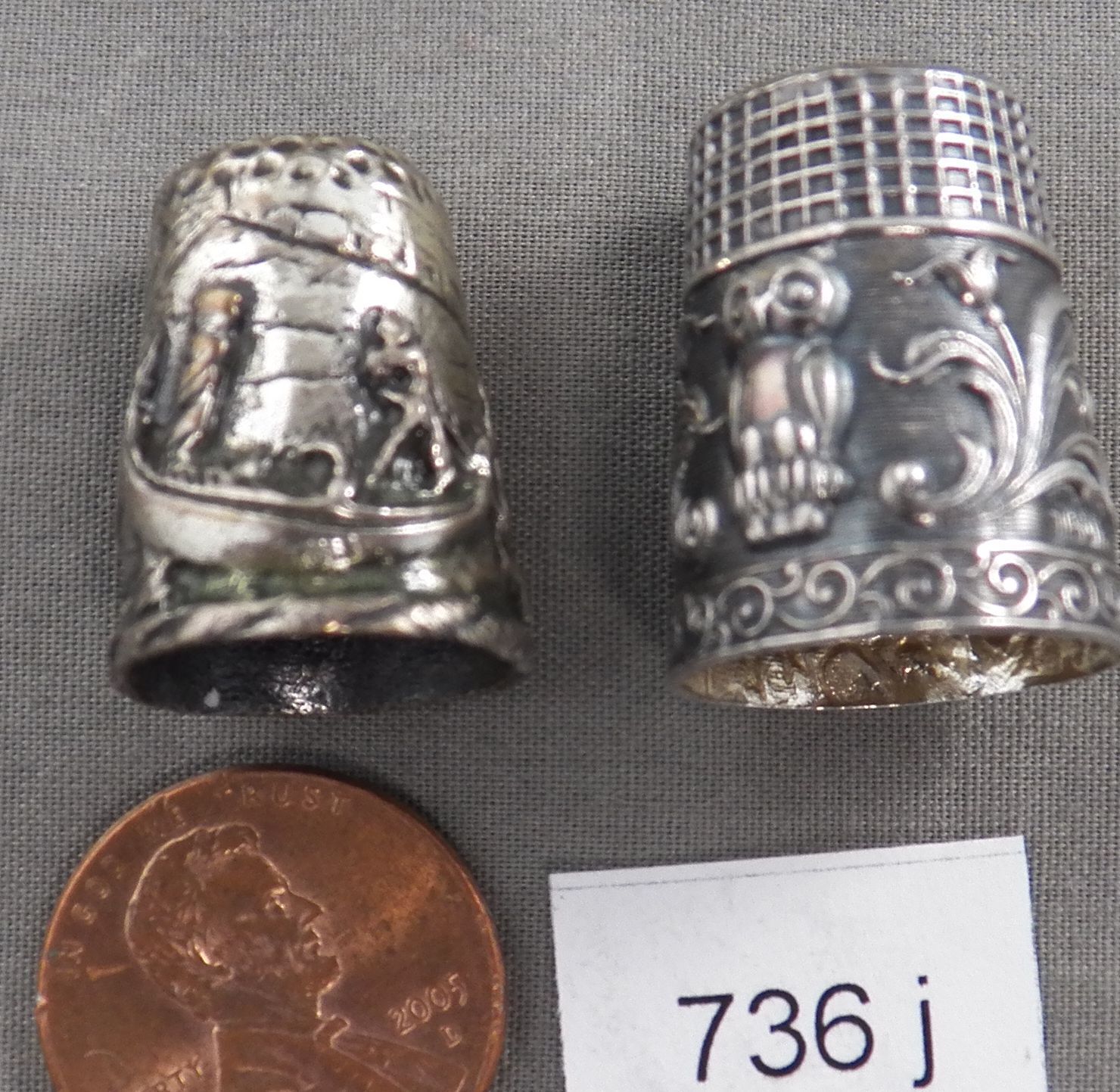 Antique Thimbles, One Sterling, One Silver Plate (venice), No Reserve Auction