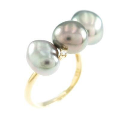 Authentic K18 Yellow Gold Black Pearl Ring  #260-003-702-3652