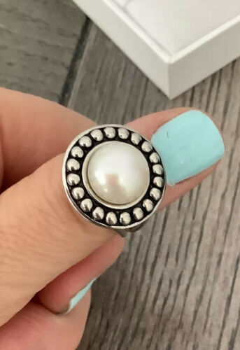 Sterling Silver White Pearl Beaded Statement Ring Sz 7 9gr