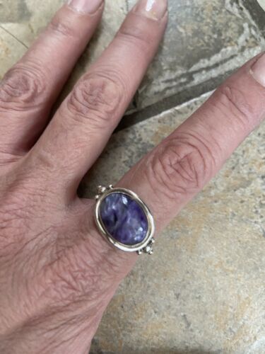 Vintage 925 Sterling Silver And Oval Charoite Stone Ring Size 9.5