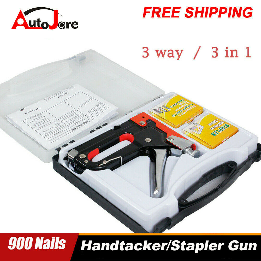 Upholstery Heavy Duty Stapler Gun Tacker +900 Nails 3 In 1 Hand Tool Wood Power