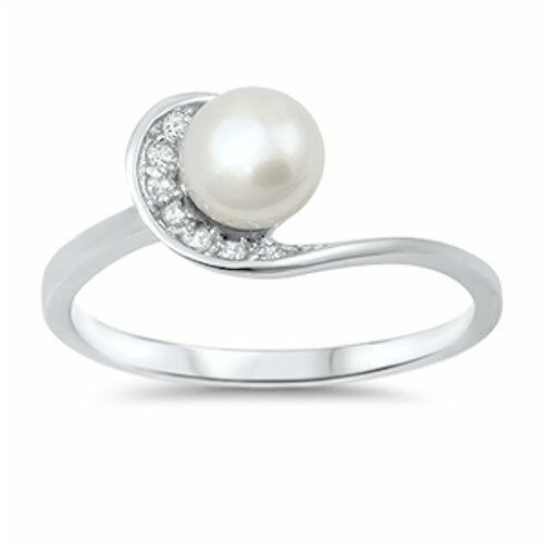 Freshwater Pearl And C Z Bypass Ring Sterling Silver