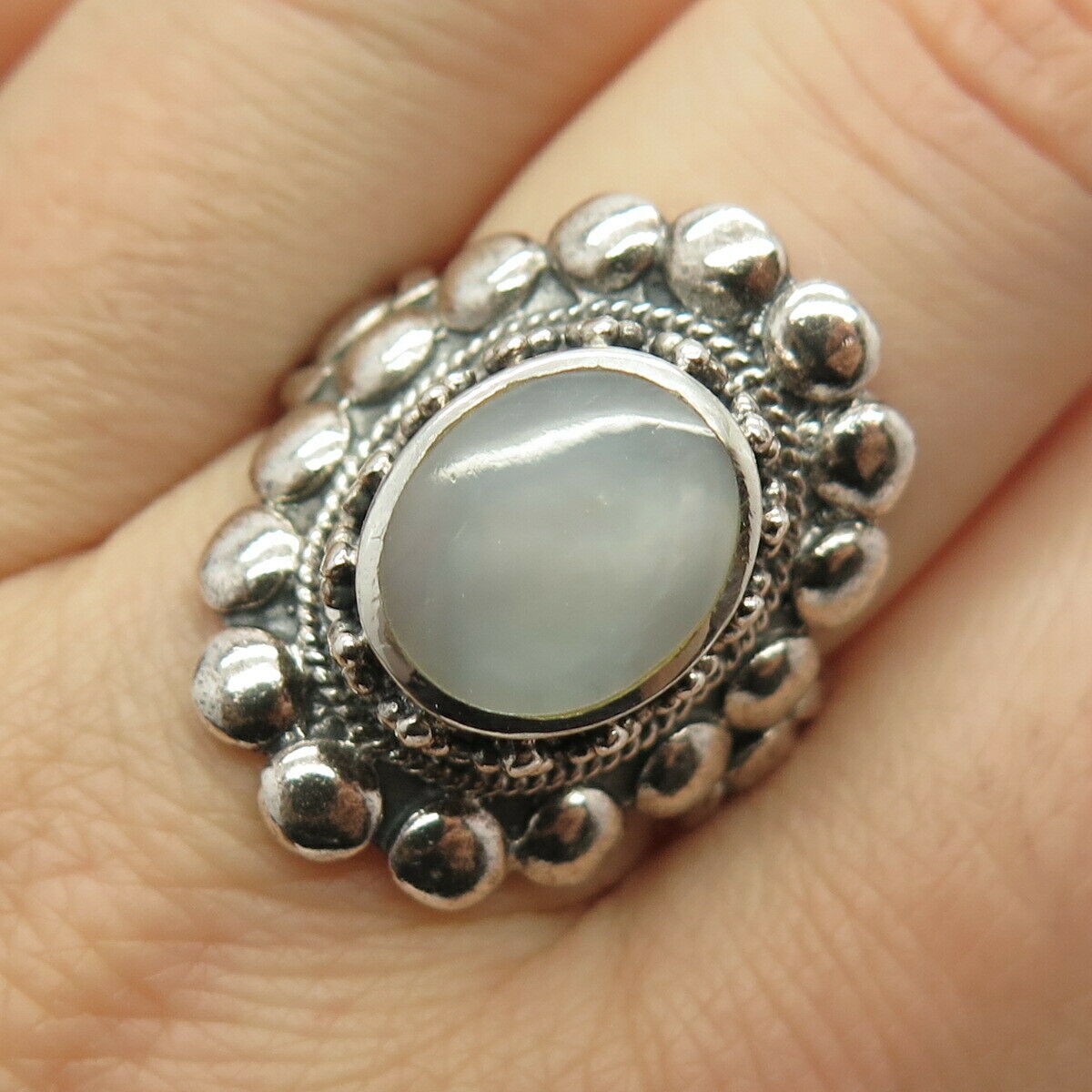 925 Sterling Silver Real Mother-of-pearl Wide Ring Size 8.5