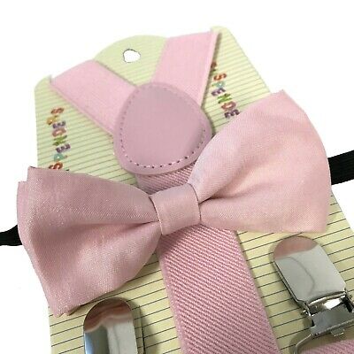 "wedding Blush Pink" Matching Suspender & Bow-tie Set Kids Toddler Boys Girls