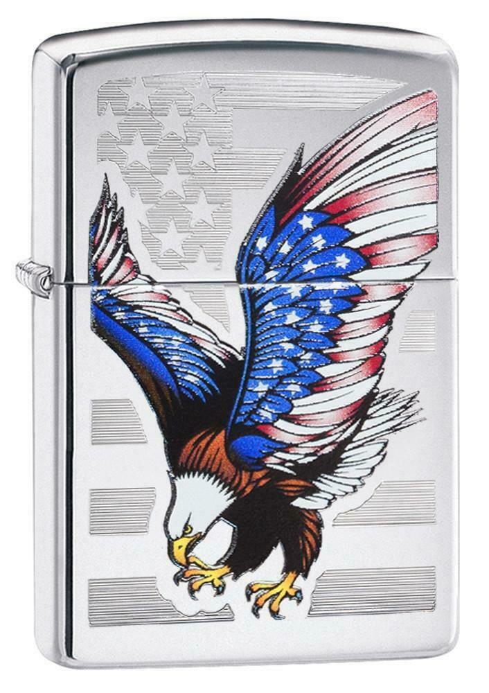 Zippo Windproof Lighter With Bald Eagle And American Flag, 28449, New In Box
