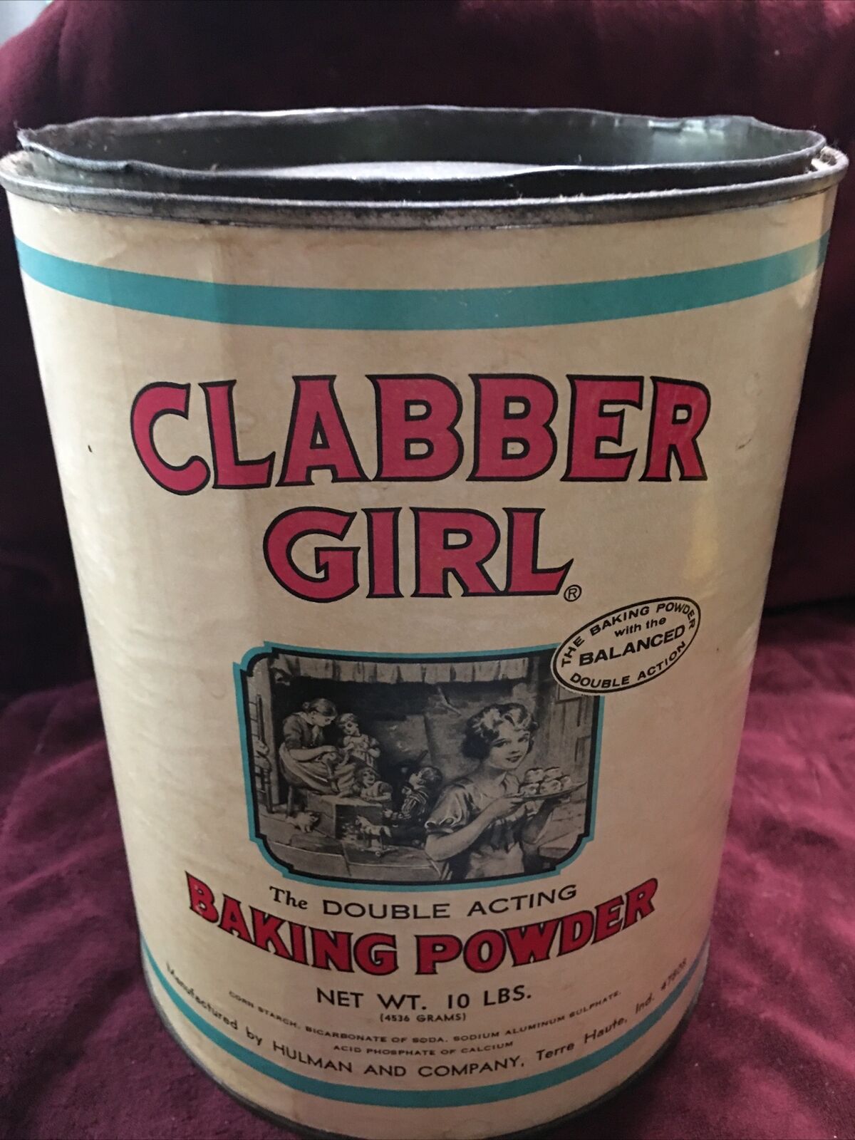 Vintage Large Clabber Girl Baking Powder Tin Can 10 Lbs. Advertising