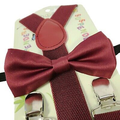 "burgundy" Matching Suspender & Bow-tie Set Kids Toddler Baby Boys Girls (usa)