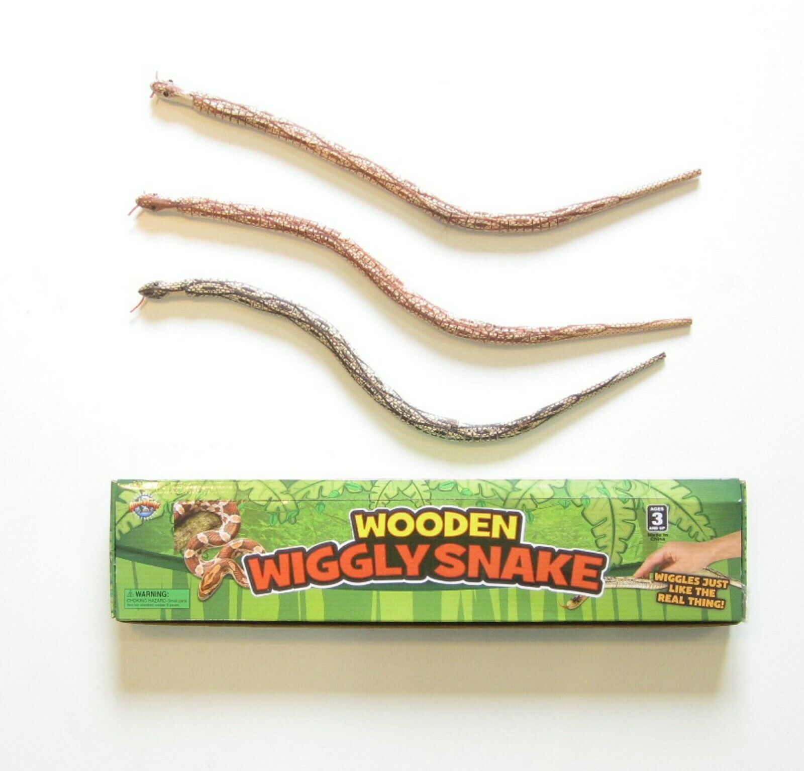 3 New Wooden Wiggle Snakes  Wood Snake Pretend Classic Toy 20" Size