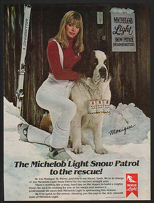 1980 Michelob Light - Saint Bernard Dog - Playmate Monique St. Pierre Vintage Ad