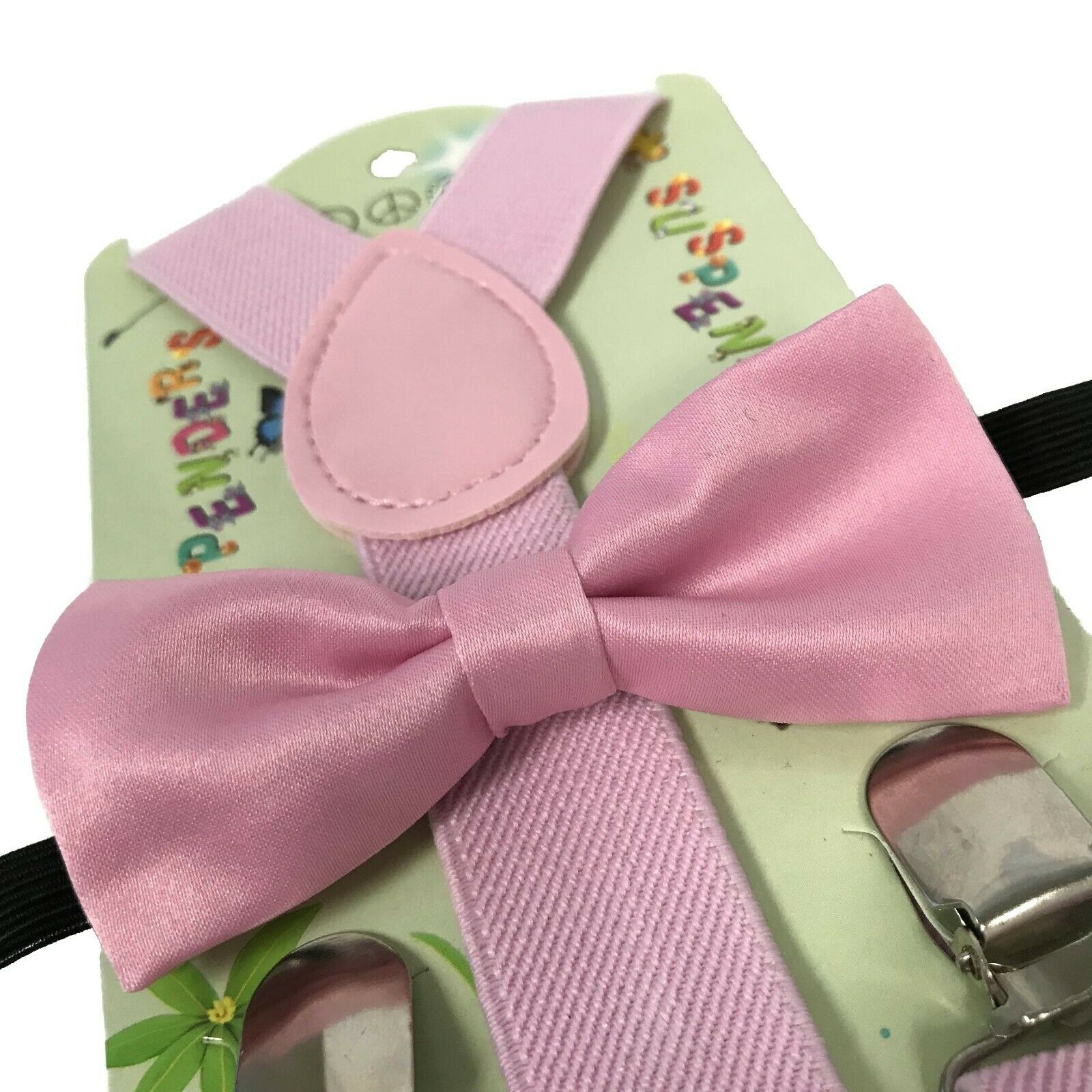 Pink Suspender + Bow Tie Matching Set Wedding Toddler Kids Boys Girls Baby