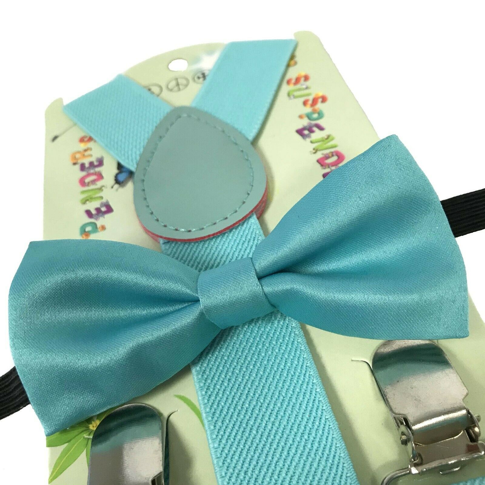 "mint Blue" Matching Suspender & Bow-tie Set Kids Toddler Baby Boys Girls (usa)