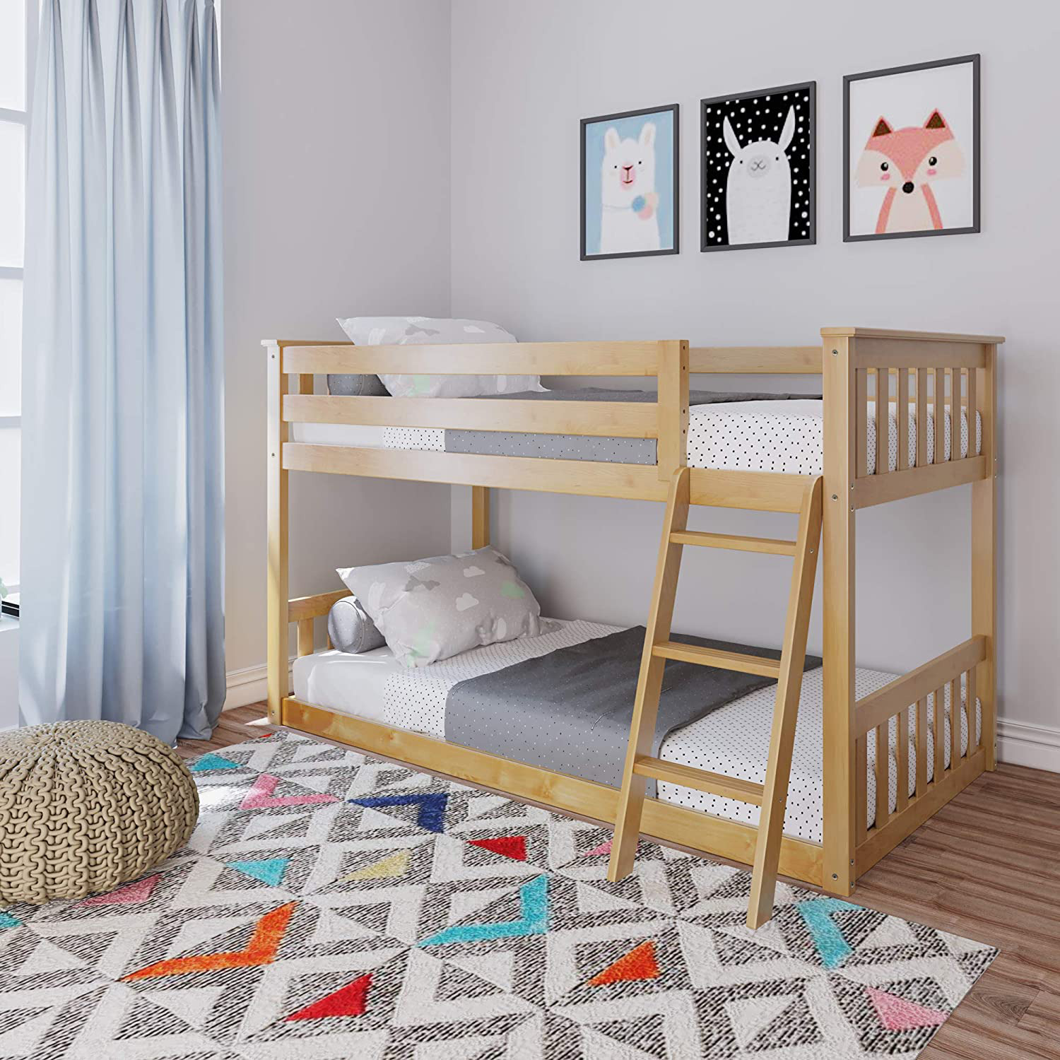 Max & Lily Low Bunk Bed, Twin, Natural
