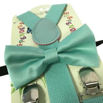 "teal" Matching Suspender & Bow-tie Set Kids Toddler Baby Boys Girls (usa)