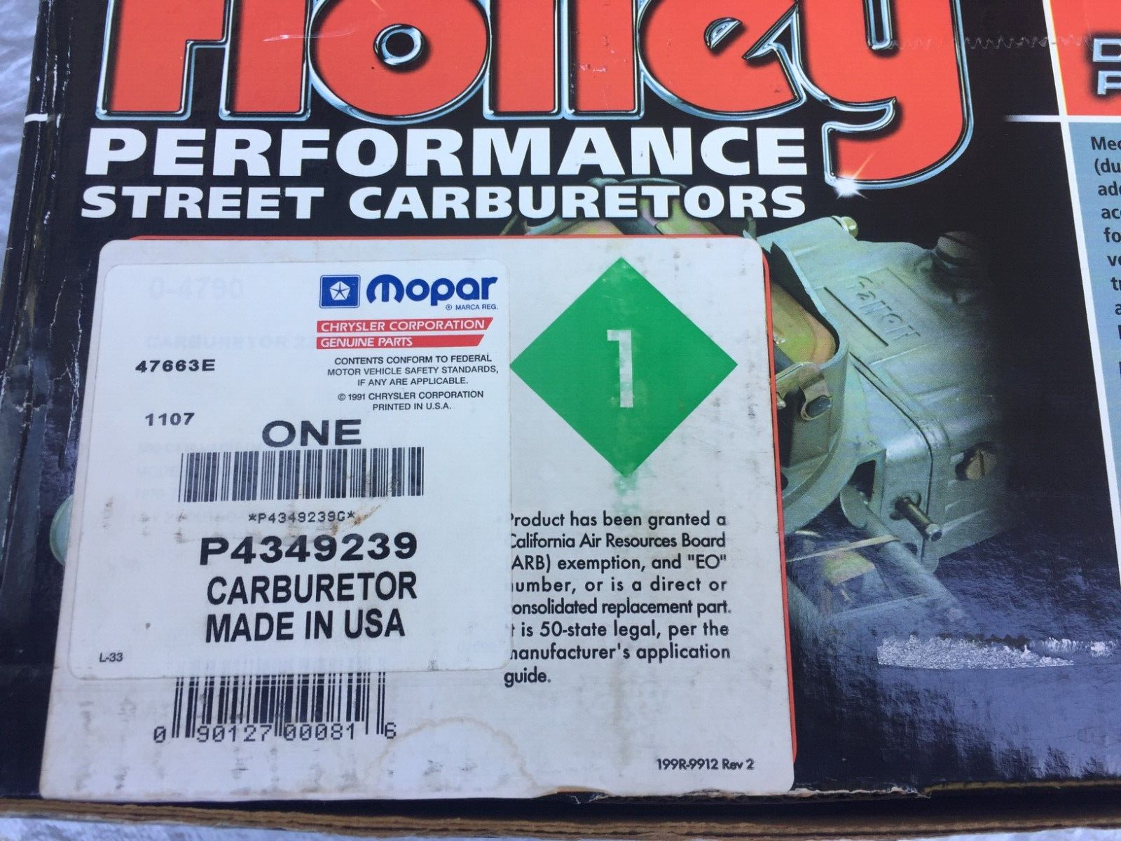 Nos/holley Six Pac Rear Carb Auto/std For 340 Six Pac - List 4790