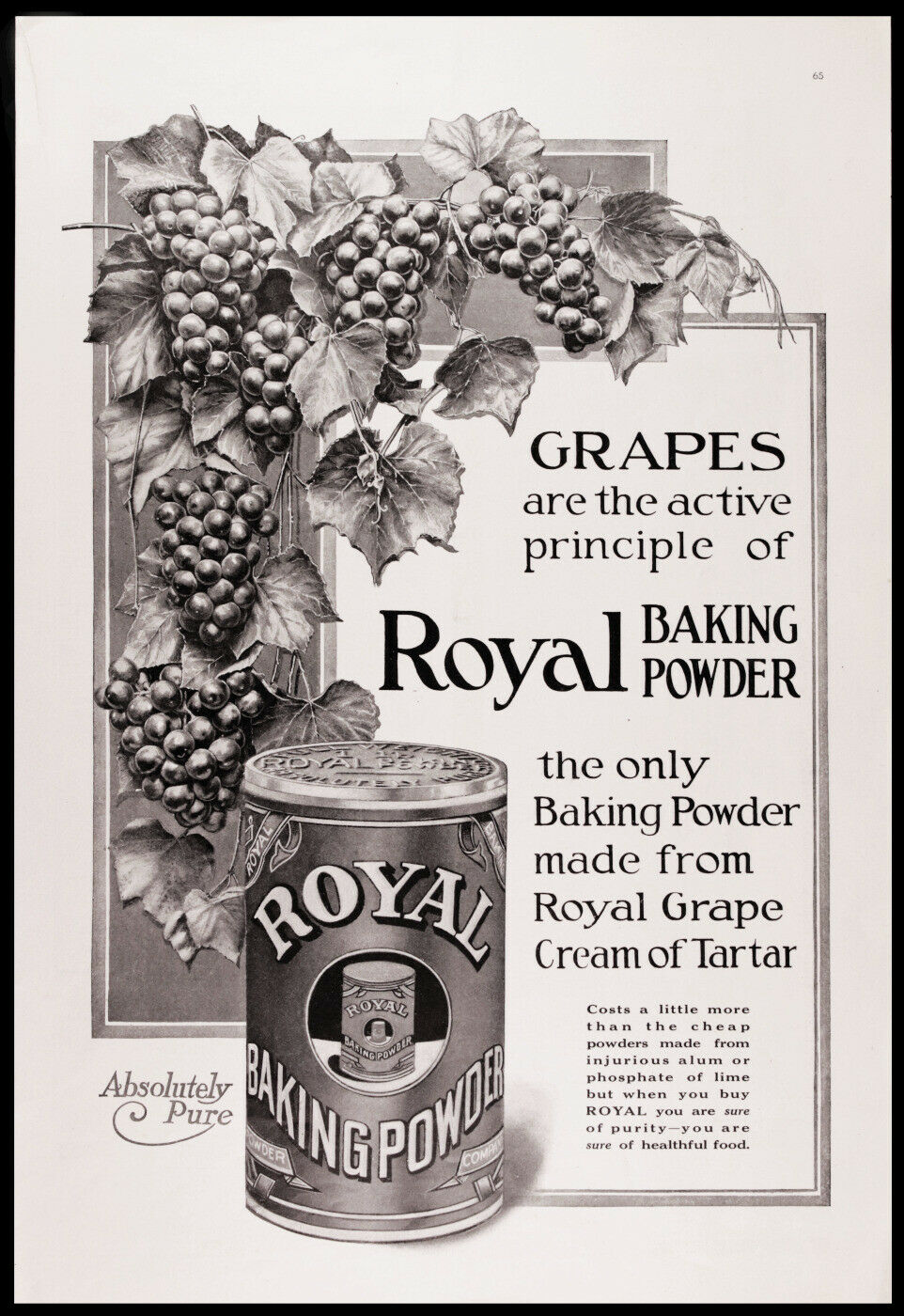 1917 Royal Baking Powder Grape Vines Lg. Advert Tin Kitchen Decor Vtg Print Ad