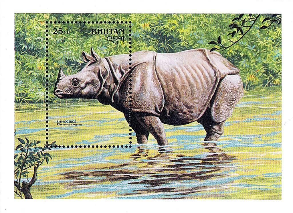 👉 Bhutan 1990 Himalayan Animals // Rhinoceros S/s Mnh Rhino