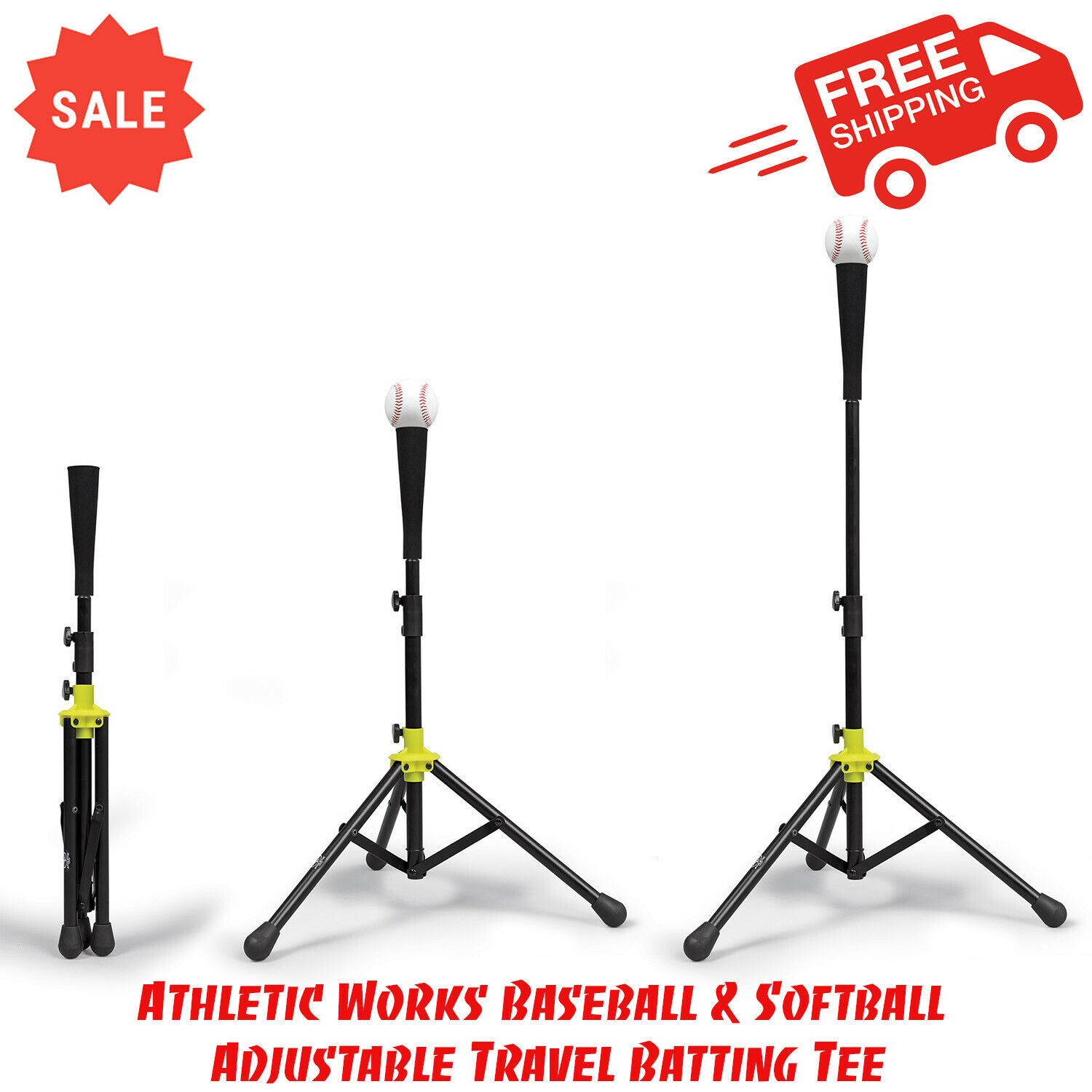 Athletic Works Baseball & Softball Adjustable Travel Batting Tee, Delivery Size
