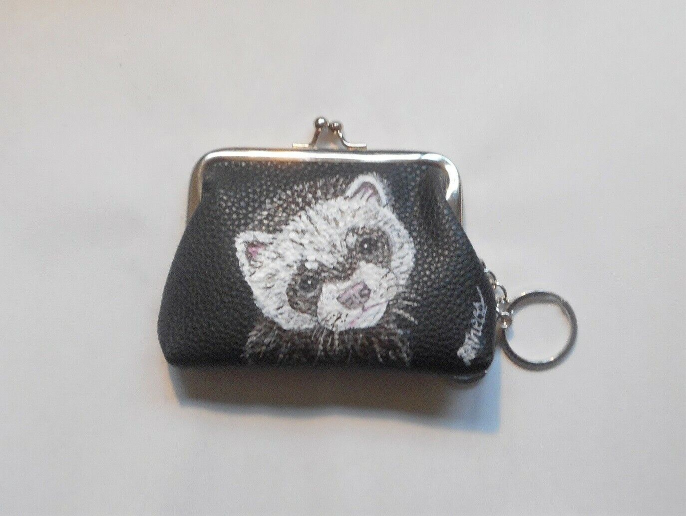 Sable Ferret Coin Change Purse With Key Chain Hand Painted