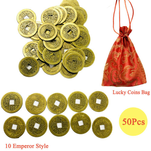 50 Feng Shui Lucky Coin Chinese Fortune 10-emperors Ching  Dragon Brass Coins