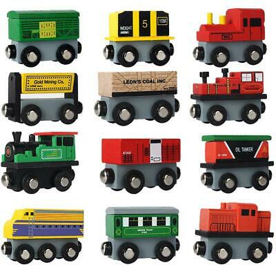 12 Pieces Wooden Toy Train Magnetic Cars Railway Set Compatible W/ Other Tracks