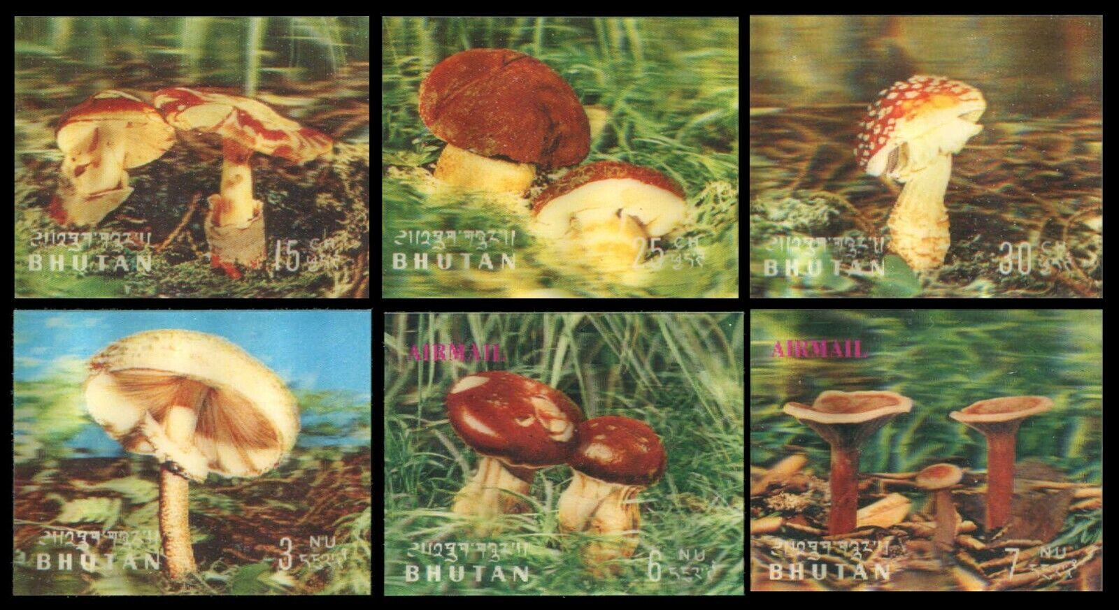 Bhutan 1973 Mi# 569/574 ; Sn 154/154e Mnh Mushrooms 3d Stamps Imperforated