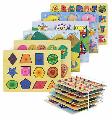 Etna Products Wooden Puzzles For Toddlers, Puzzle Rack, 6 Pack