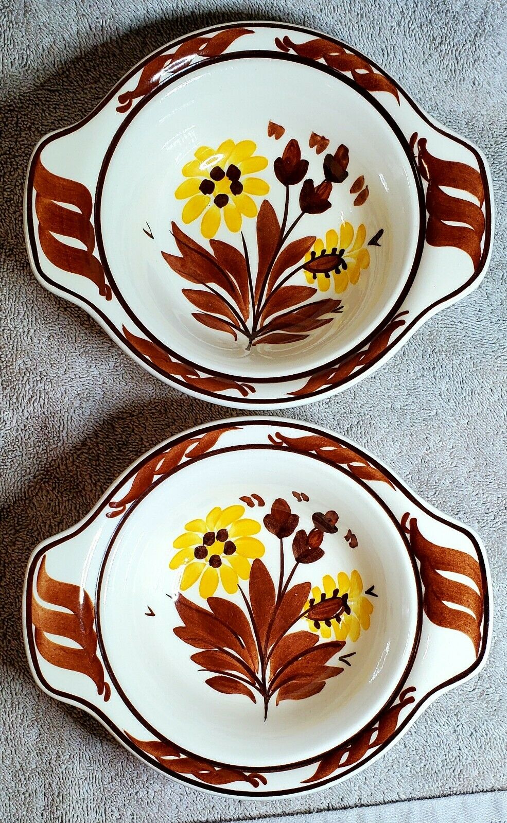 Vernon Kilns Casa Cali Gale Turnbull Yellow/brown 2 Lugged Cereal Bowls