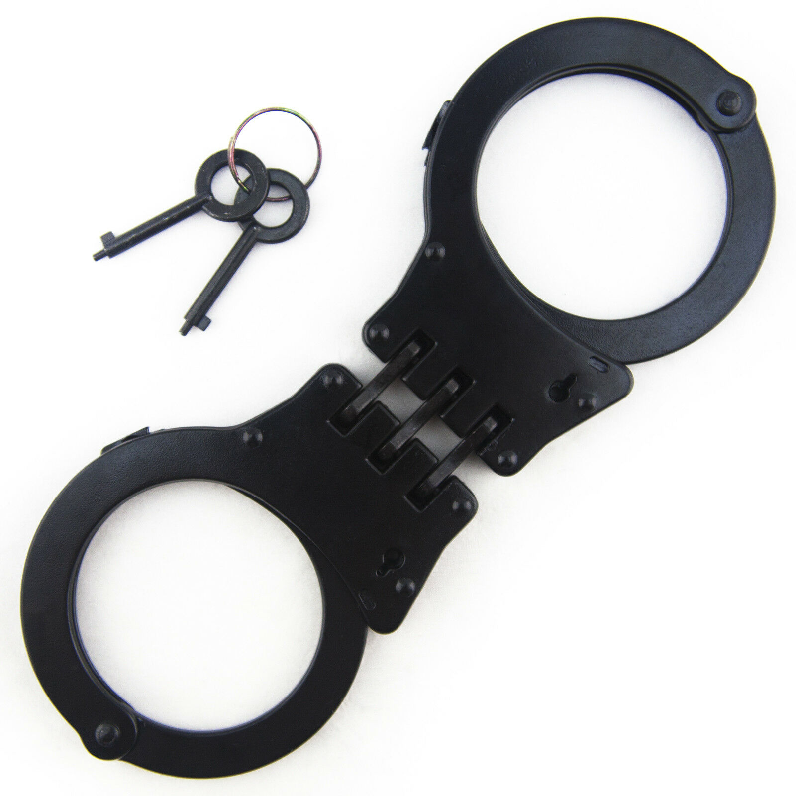 New Black Steel Hinged Double Lock Security Hand Cuffs W/ Keys Heavy Duty