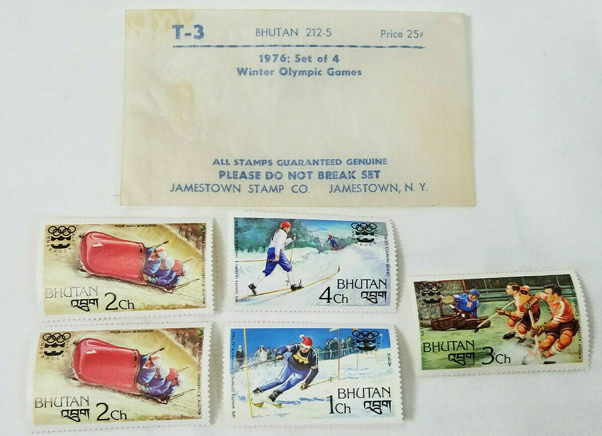 Winter Olympic Games Stamp Lot Bhutan Austria 1976 Innsbruck Skiing Hockey Vgc