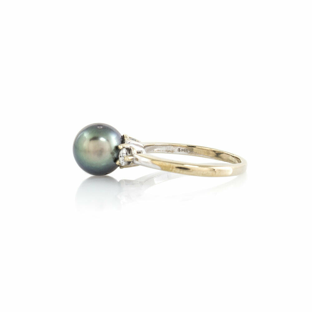 9.6mm Tahitian Pearl And 0.26ctw Diamond Ring In 14k White Gold