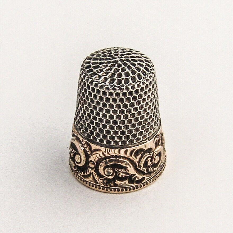 Scroll Gold Band Thimble Size 6 Sterling Silver Mono Marie