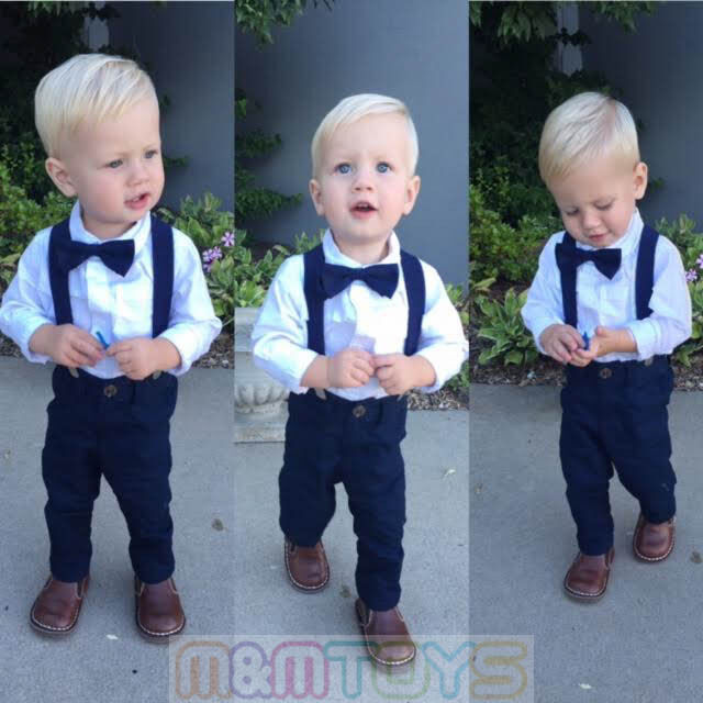 New Matching Clip-on Suspender + Bowtie For Kids Toddler Boys Girls W/ Gift Box