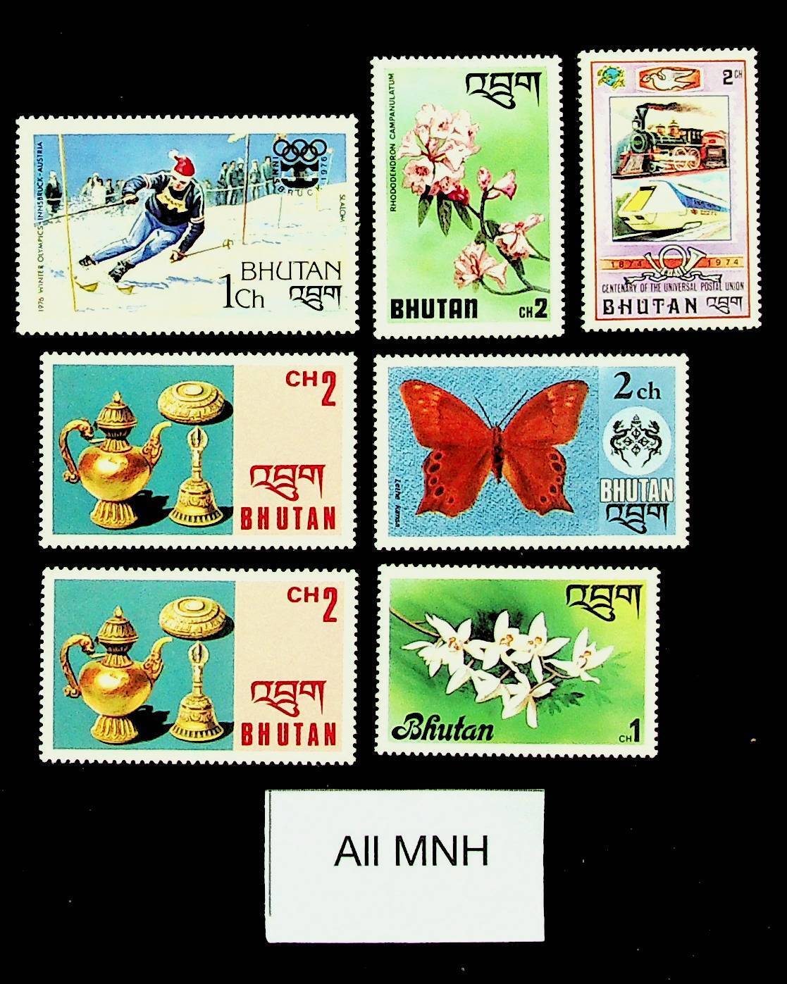 Bhutan 1976 Austria Olympic Games Flower Treasure Upu 7v Fine Mnh Stamps