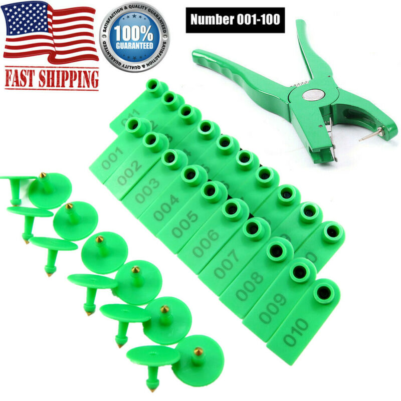100 Number Sheep Goat Pig Cattle Cow Livestock Ear Tag Id Applicator Plier Set