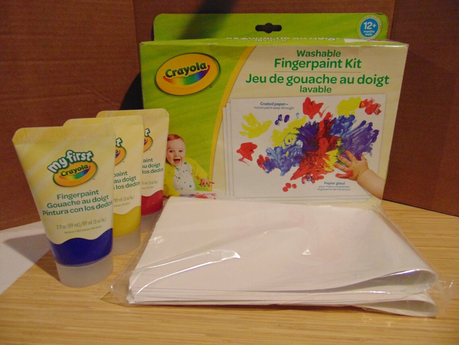 Crayola Washable Fingerpaint Kit 3 Paint Tubes 10 Paper Sheets (w)